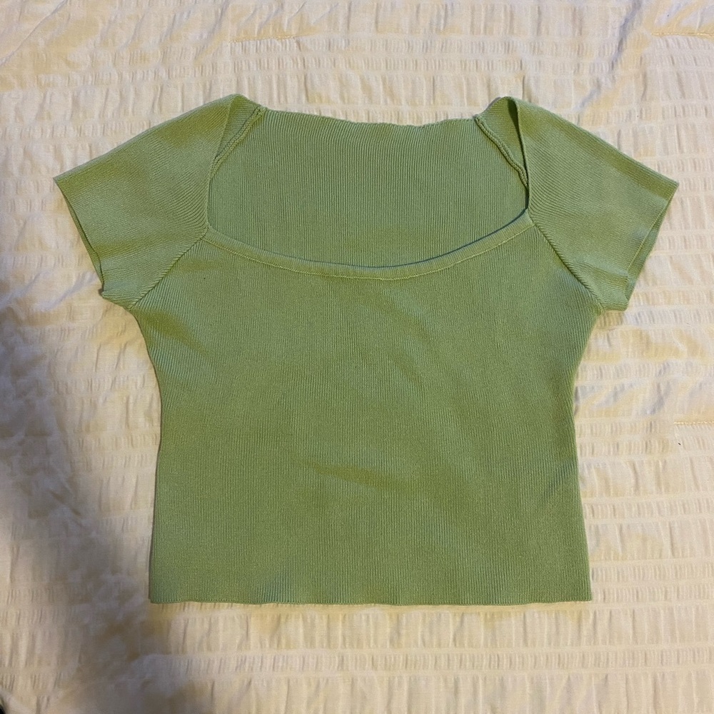 Green knit crop top with square neck